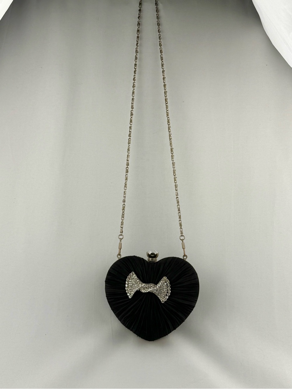 Black Heart Rhinestone Evening Clutch Crossbody Party Purse